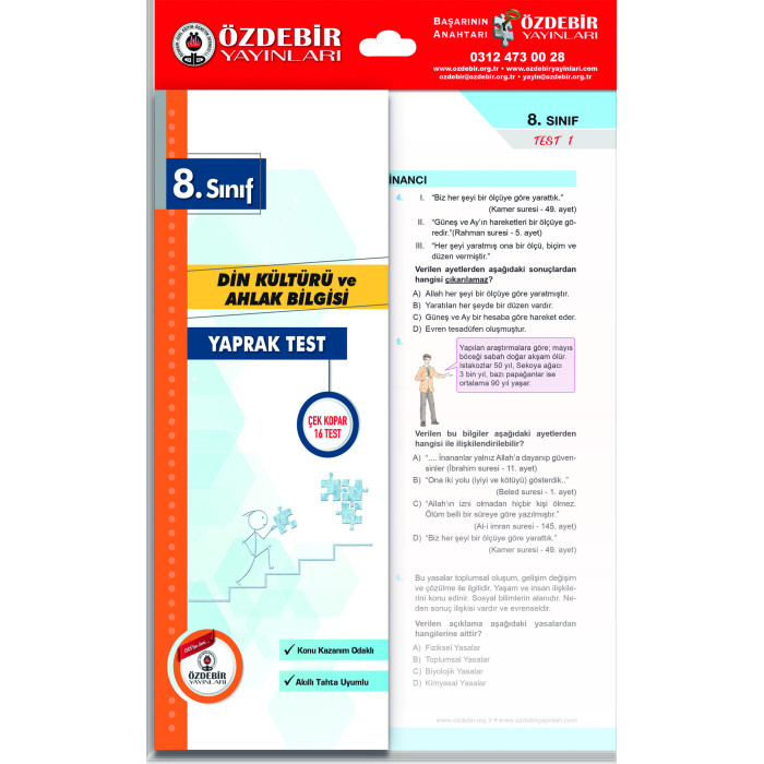 ÖZDEBİR YAYINLARI 8. S. YAPRAK TEST DİN KÜLT. VE AHL. BİLG.